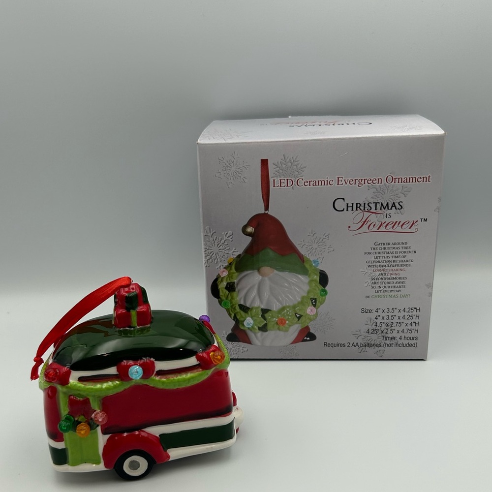 *New* LED Ceramic Christmas Camper Ornament (Timer/“On”/“Off” Feature)